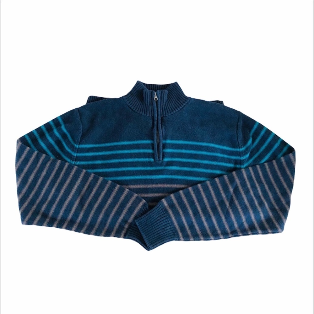 Carbon Striped Navy Pull Over Zip Up Men’s Sweater XL